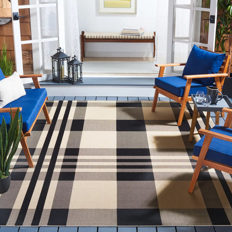 Safavieh Courtyard 10'-0" x 14'-0" Rug in Black / Bone