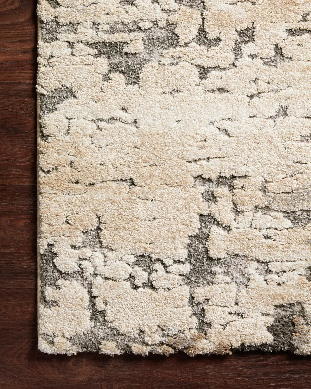 Loloi Theory Thy-08 Taupe/Grey Rugs - corner on wood