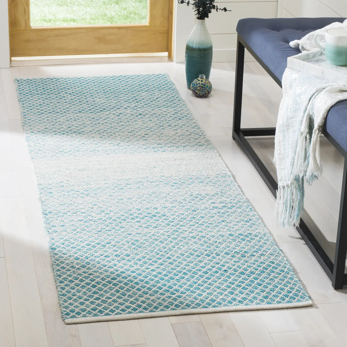 Safavieh Montauk 2'-3" x 10'-0" Rug in Turquoise / Ivory