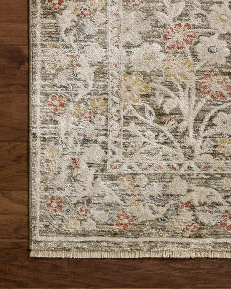 Loloi Clarisse CLS-05 Traditional Power Loomed Olive, Multi Rug - corner on wood