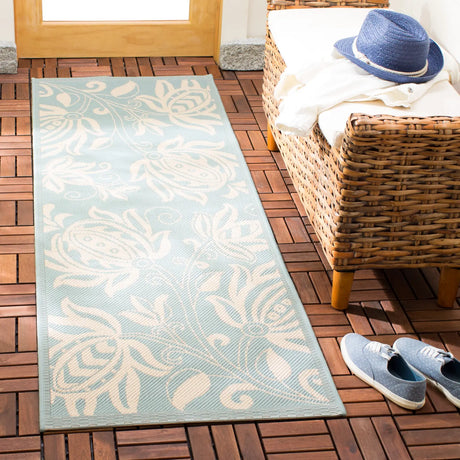 Safavieh Courtyard 2'-3" x 10'-0" Rug in Aqua / Cream