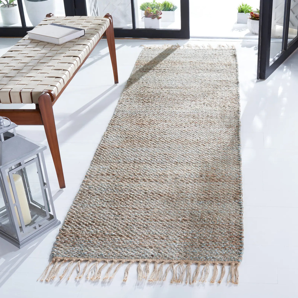 Safavieh Natural Fiber 2'-3" x 8'-0" Rug in Natural / Teal
