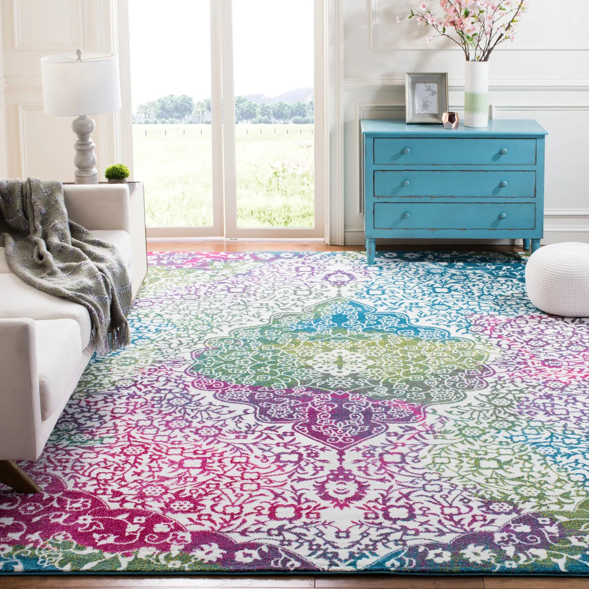 Safavieh Watercolor 6'-7" x 9'-0" Rug in Ivory / Fuchsia