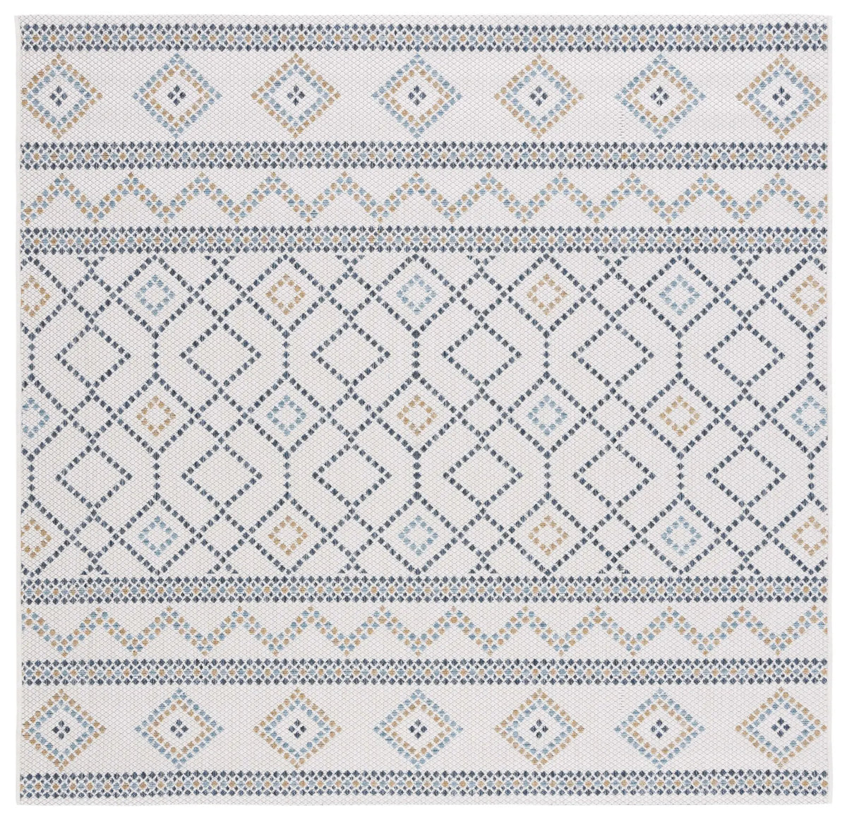 Safavieh Courtyard 6'-7" x 6'-7" Rug in Ivory / Navy Yellow