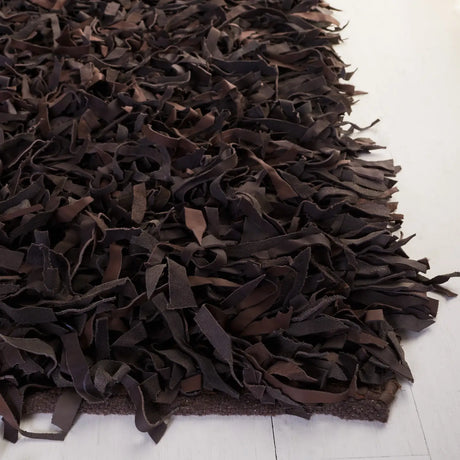Safavieh Leather Shag 4'-0" x 6'-0" Rug in Dark Brown
