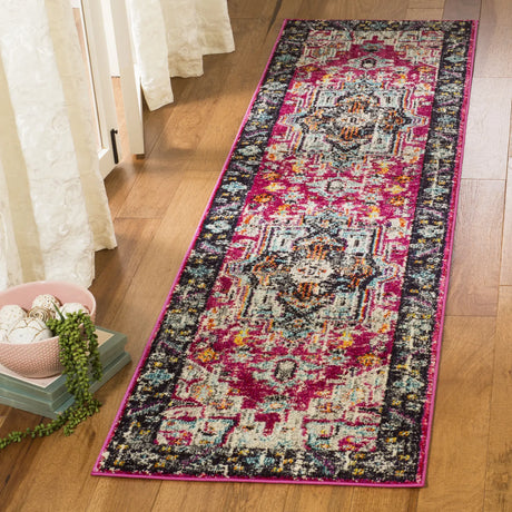 Safavieh Monaco 2'-2" x 12'-0" Rug in Fuchsia / Grey