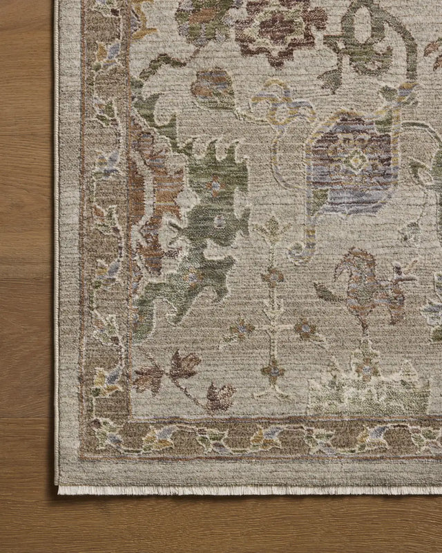 Loloi Aylin AYL-02 Fog / Plum Rug - corner on wood