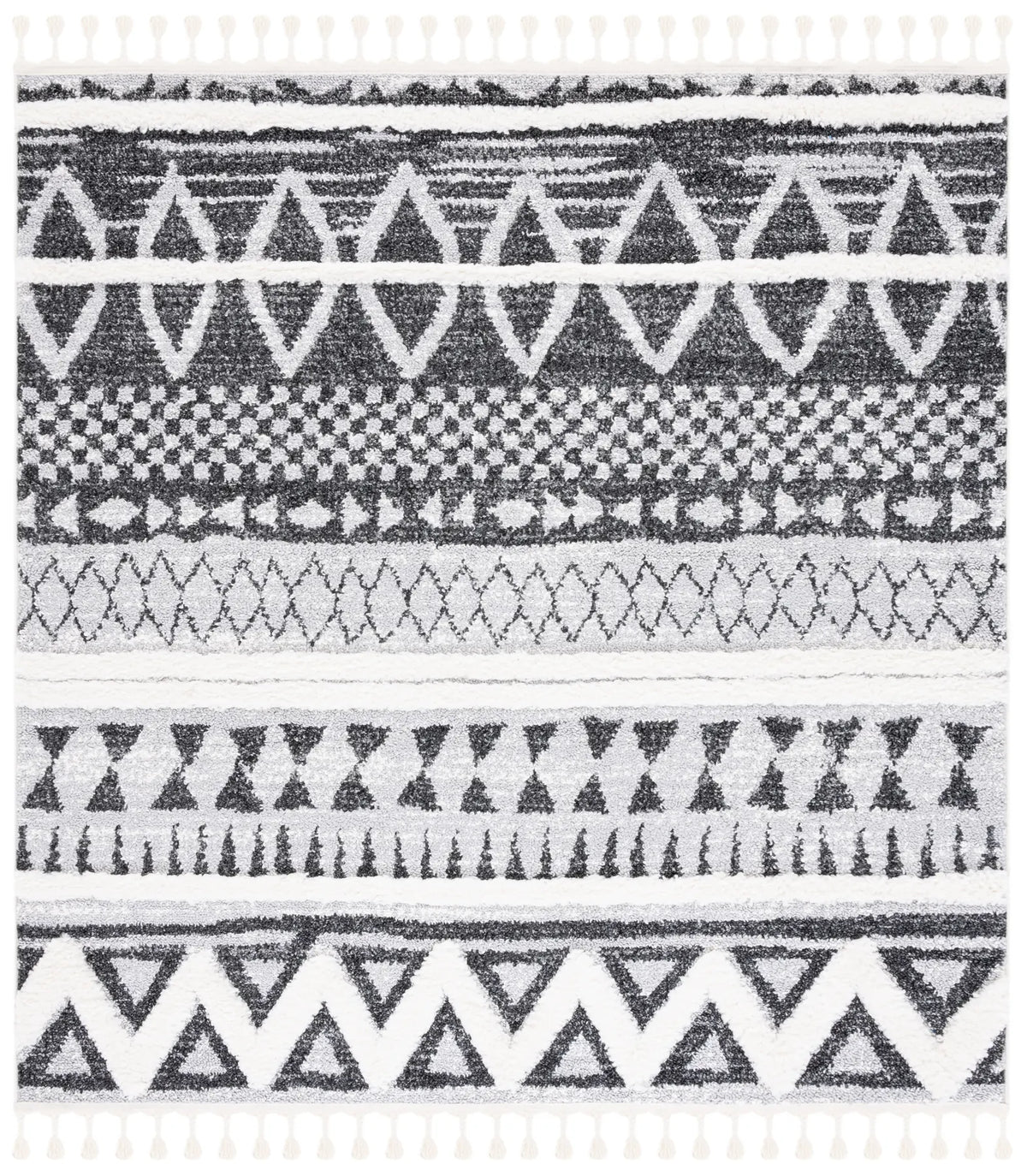 Safavieh Moroccan Tassel Shag 6'-7" x 6'-7" Rug in Grey / Black