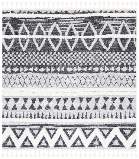Safavieh Moroccan Tassel Shag 6'-7" x 6'-7" Rug in Grey / Black