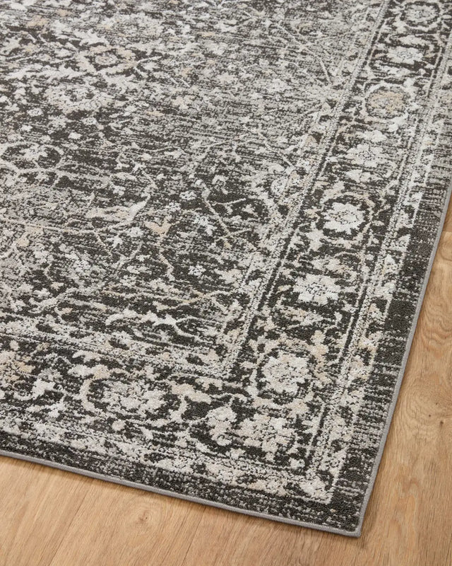 Loloi Odette Odt-01 Charcoal/Silver Rug - angled corner on wood