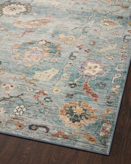 Loloi Margot Mat-06 Denim/Multi Rug - angled corner on wood