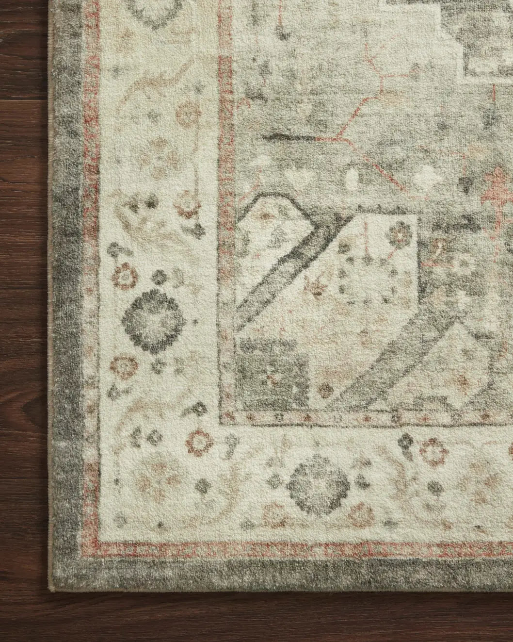 Loloi Rosette Ros-09 Slate/Ivory Rugs - corner on wood