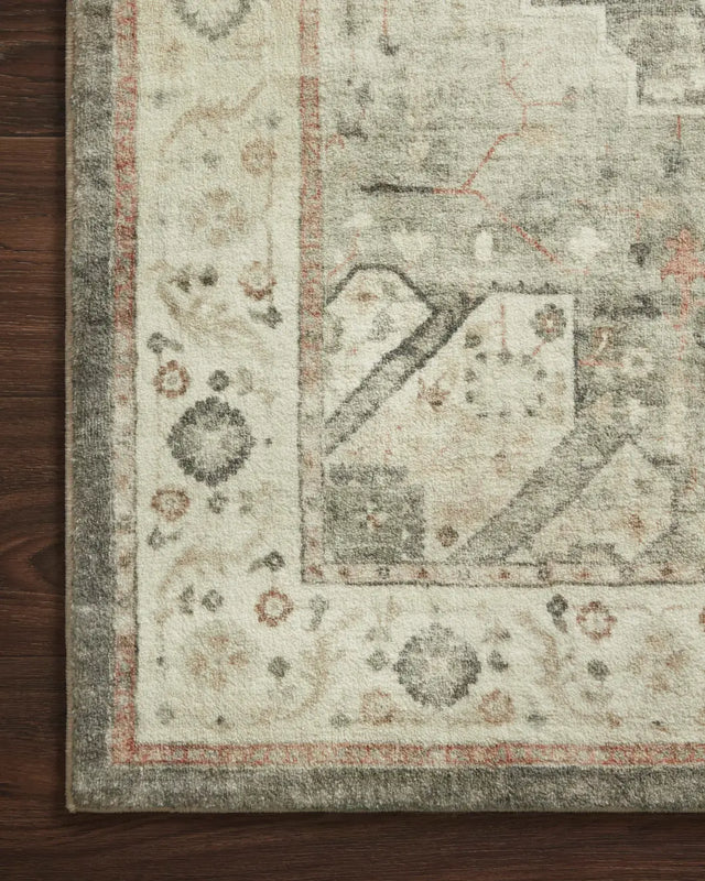 Loloi Rosette Ros-09 Slate/Ivory Rugs - corner on wood