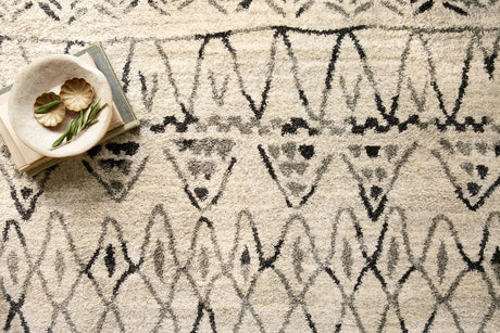 Loloi Emory EB-09 Heather Gray / Black Rug - styled aerial 1