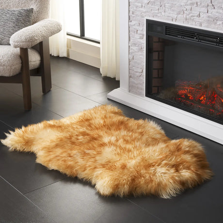 Safavieh Sheep Skin 2'-0" x 3'-0" Rug in Champagne / Copper Brown