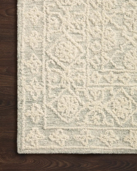 Loloi Cecelia Cec-01 Mist/Ivory Rug - corner on wood
