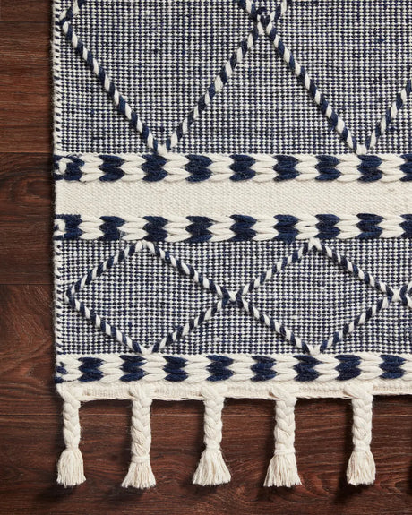 Loloi Sawyer Saw-02 Navy Rugs - corner on wood