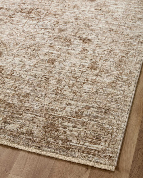 Loloi Sorrento Sor-01 Bark/Natural Rug - angled corner on wood