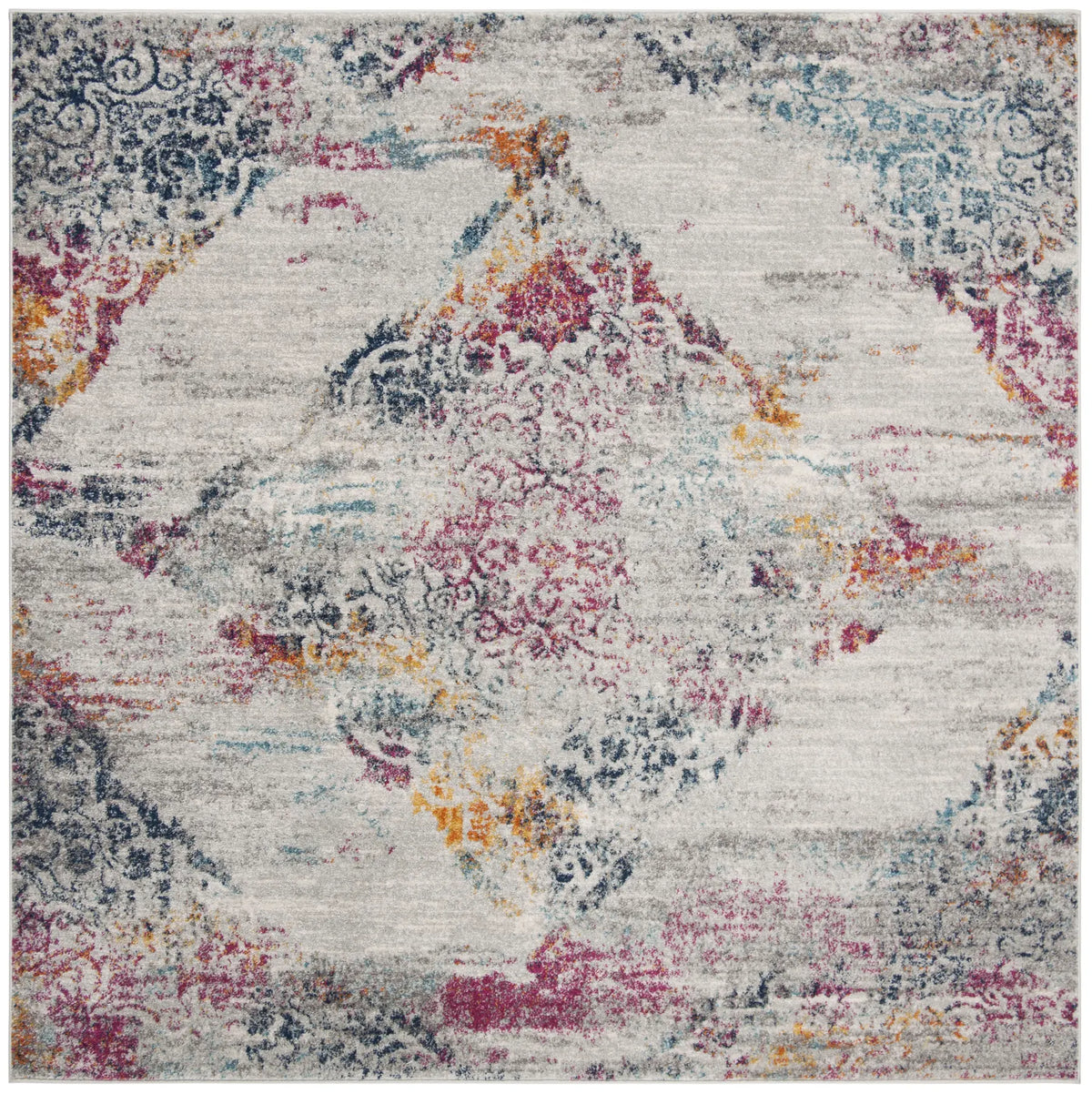 Safavieh Madison 6'-7" x 6'-7" Rug in Light Grey / Fuchsia