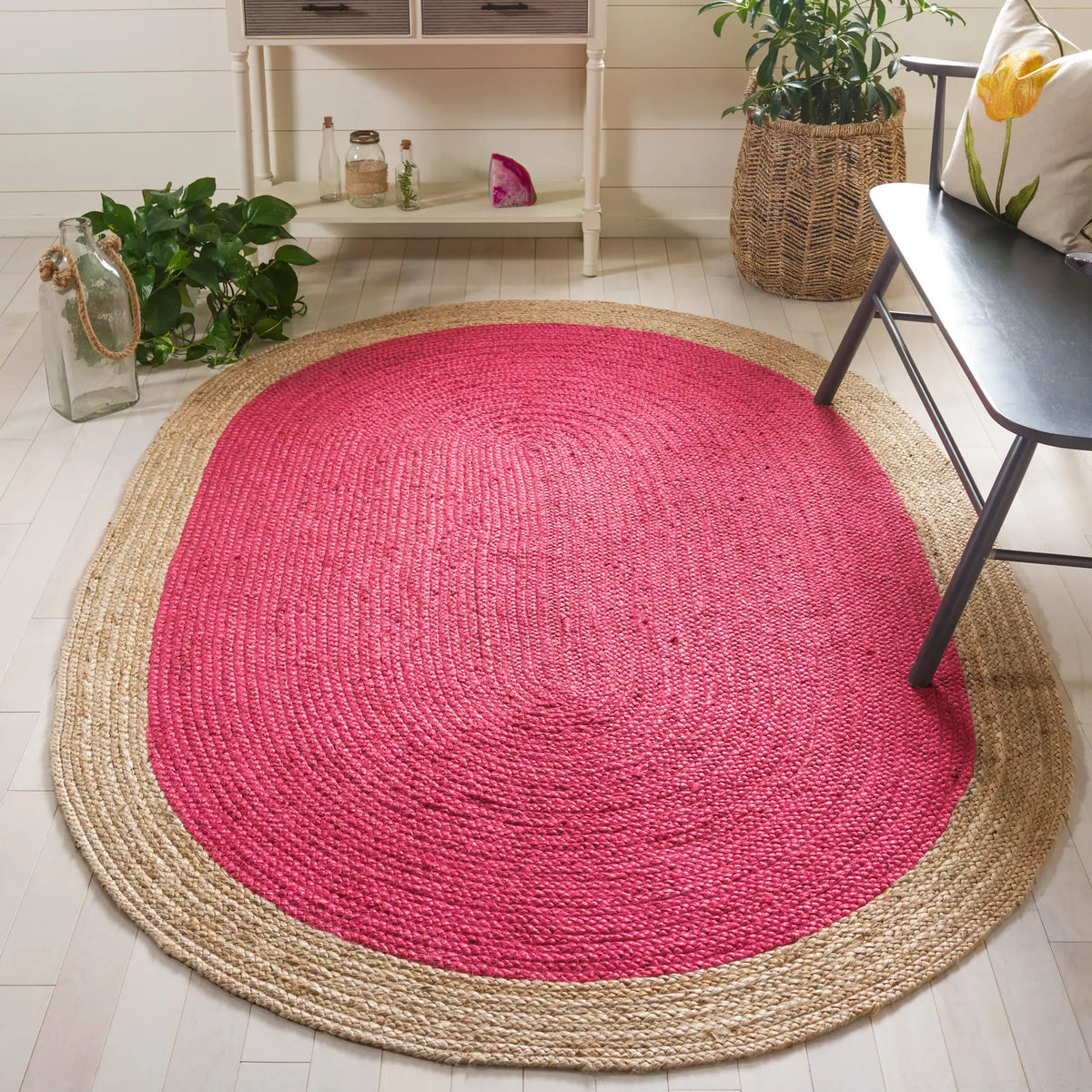 Safavieh Natural Fiber 5'-0" x 8'-0" Rug in Fuchsia / Natural