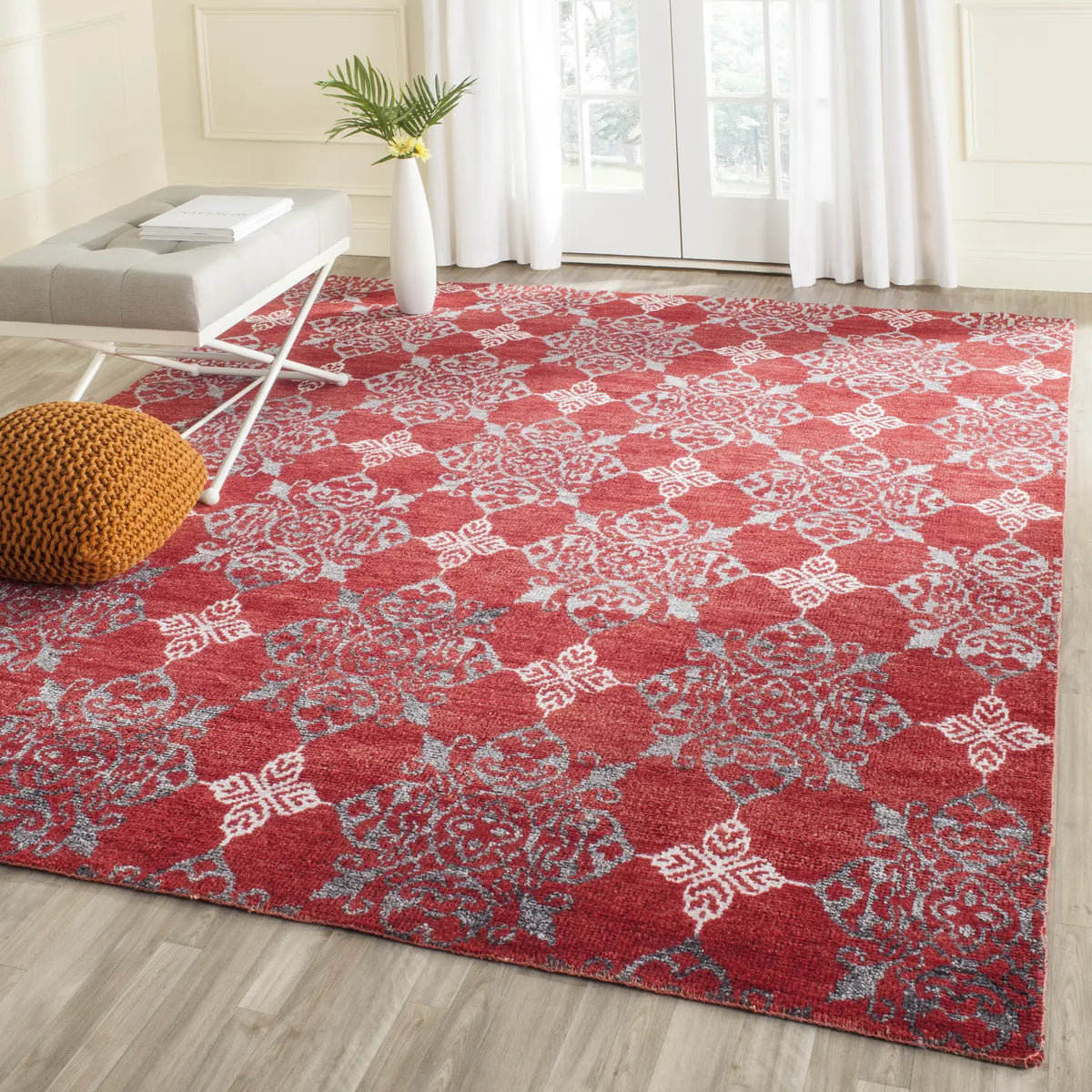Safavieh Stone Wash 8'-0" x 10'-0" Rug in Red / Ivory
