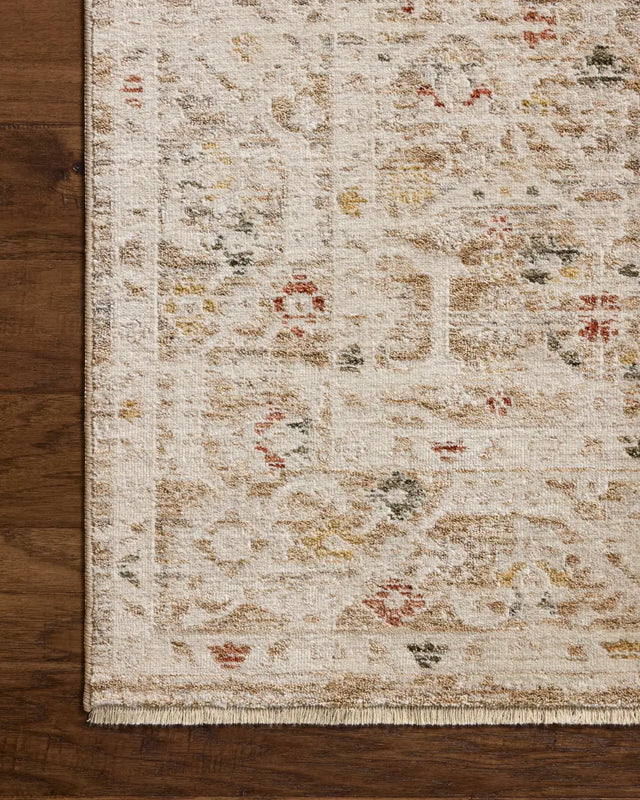 Loloi Clarisse CLS-08 Traditional Power Loomed Natural, Multi Rug - corner on wood