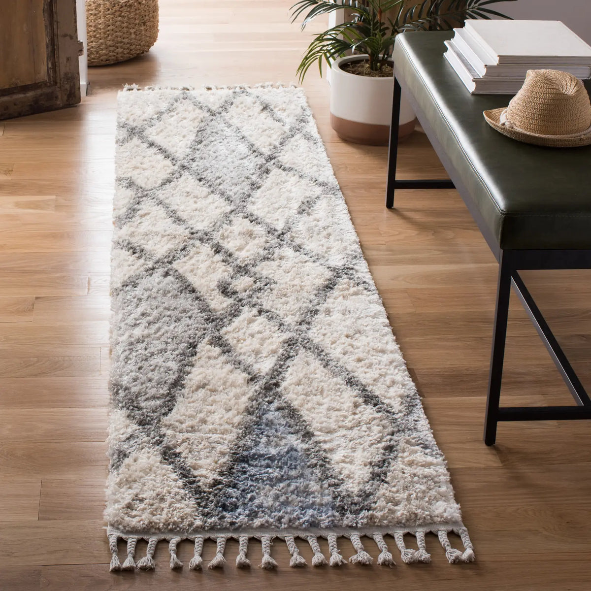 Safavieh Berber Fringe Shag 2'-0" x 8'-0" Rug in Cream / Blue