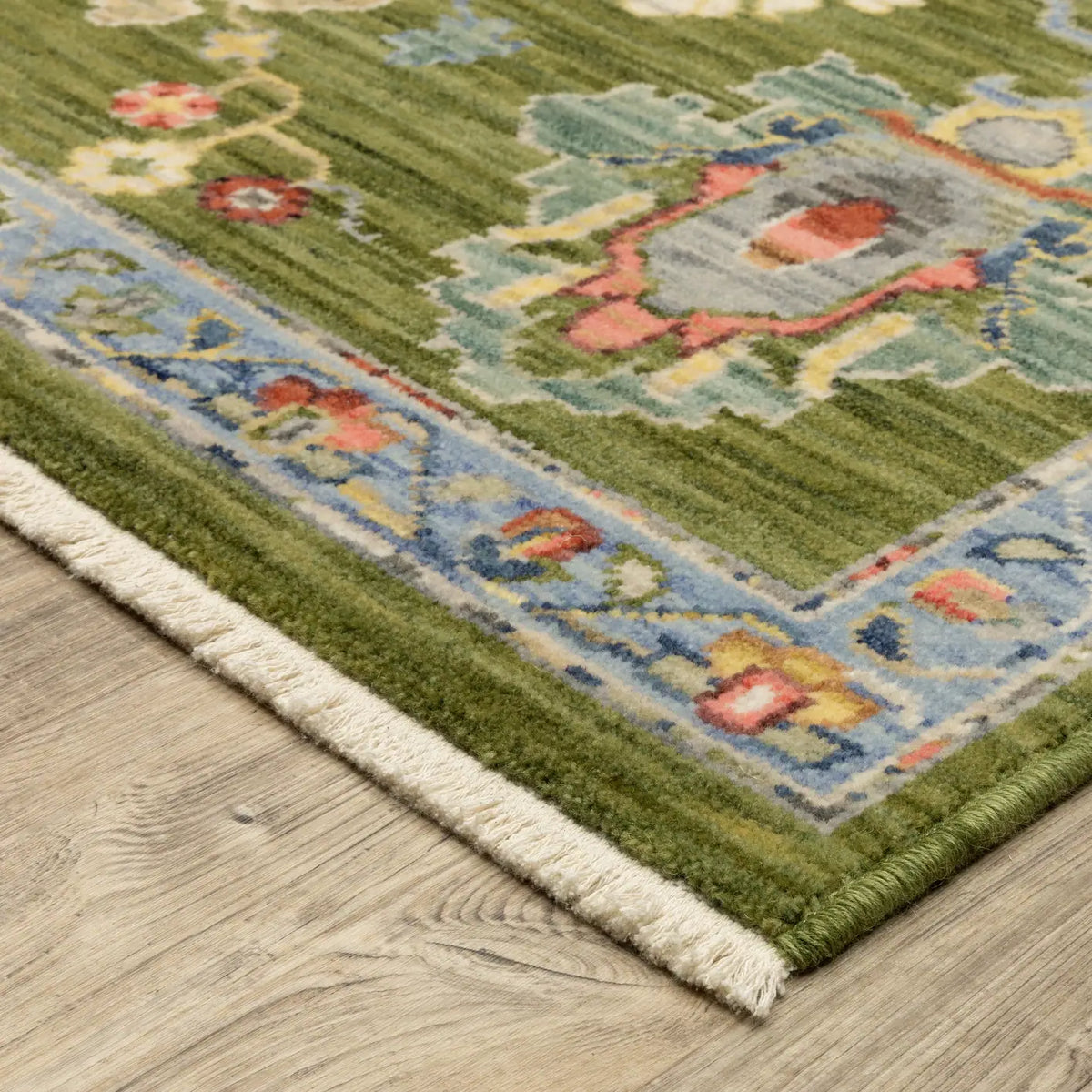 Oriental Weavers Sphinx LUCCA 2863E Green Floral Rugs - corner detail