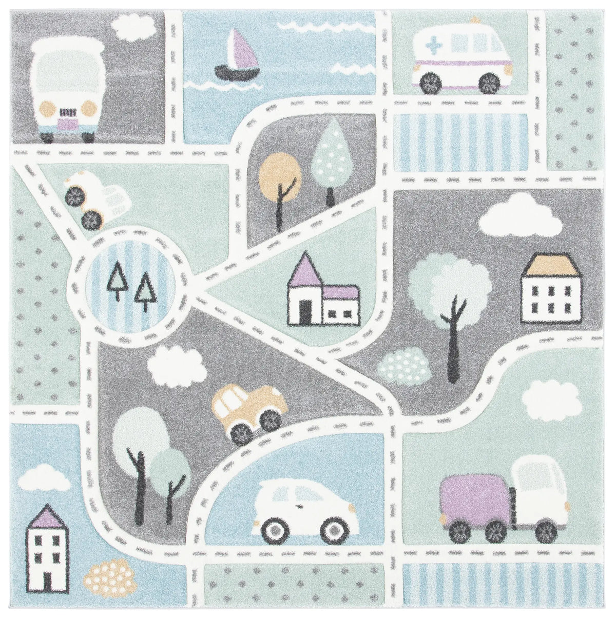 Safavieh Carousel Kids 100 5'-3" x 5'-3" Rug in Grey / Light Blue