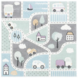 Safavieh Carousel Kids 100 5'-3" x 5'-3" Rug in Grey / Light Blue