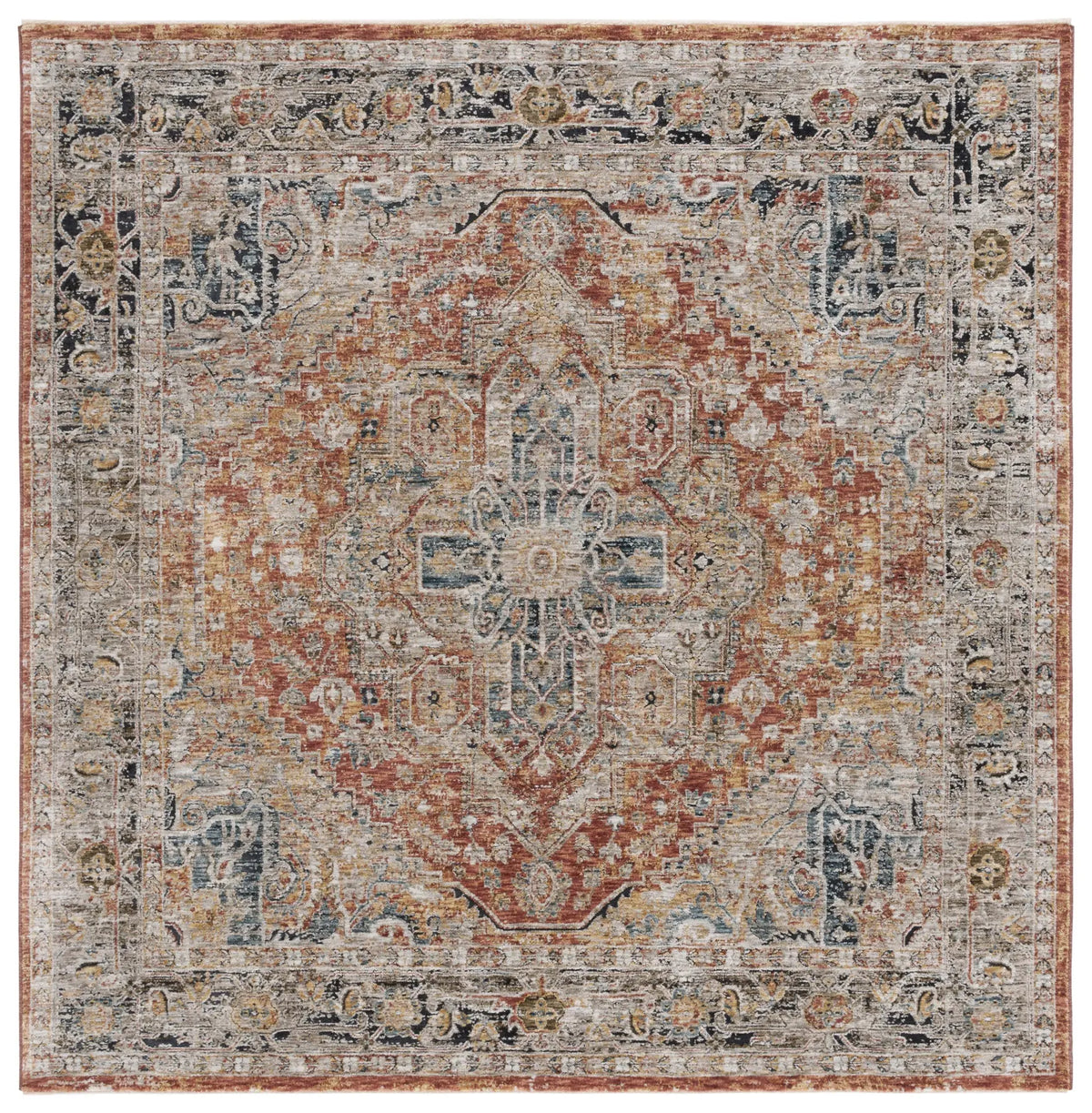 Safavieh Silverado 6'-4" x 6'-4" Rug in Rust / Blue