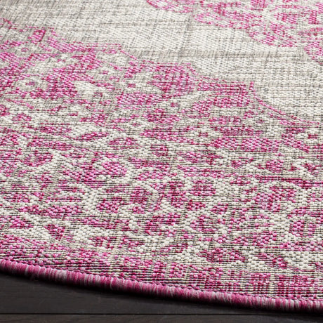 Safavieh Courtyard 5'-3" x 5'-3" Rug in Light Grey / Fuchsia