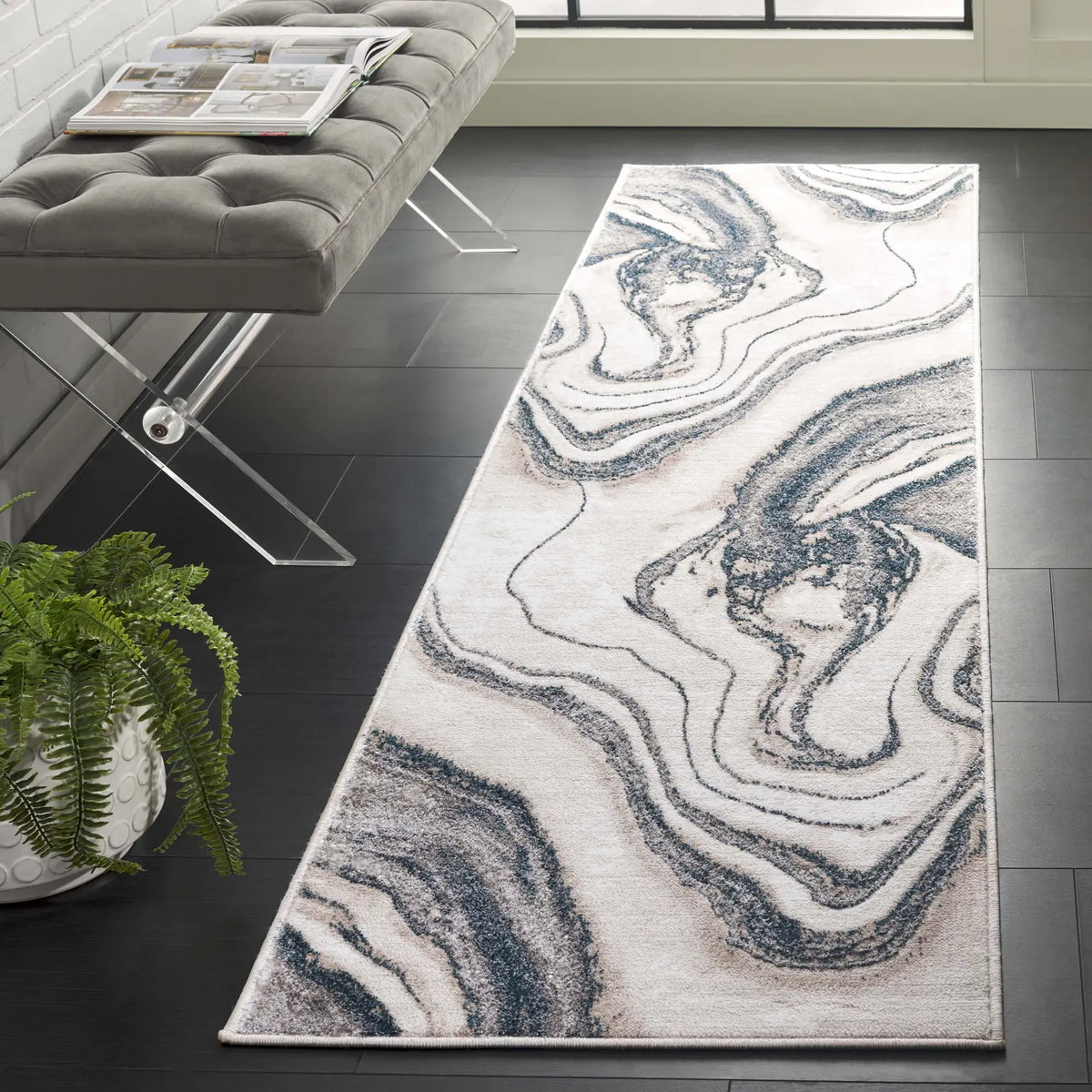 Safavieh Orchard 2'-2" x 8'-0" Rug in Ivory / Blue