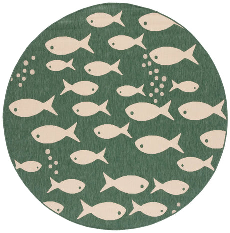 Safavieh Courtyard 5'-3" x 5'-3" Rug in Dark Green / Ivory