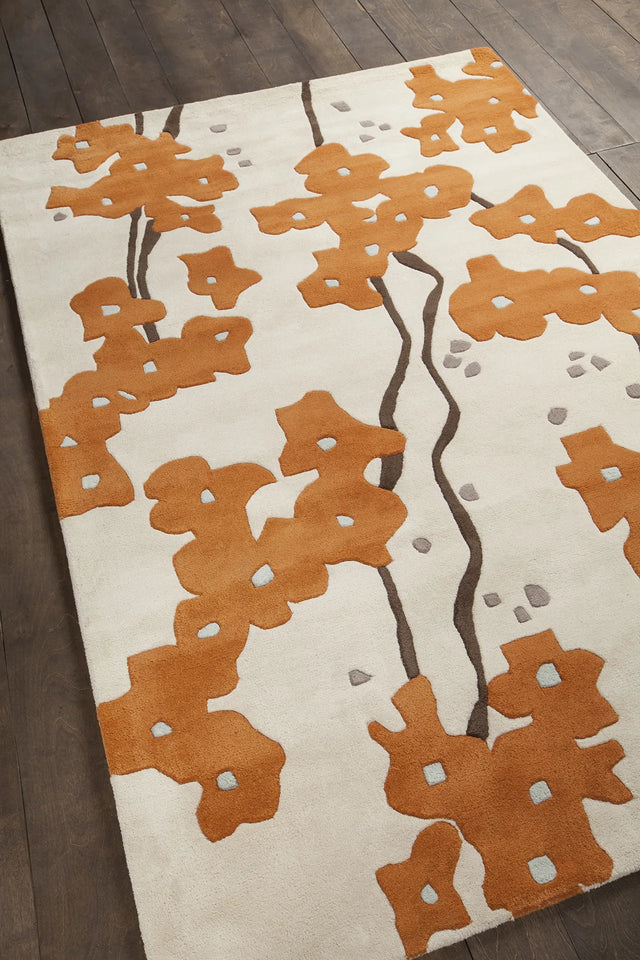 Chandra Inhabit INH-21623 White / Brown / Orange rug, side angle