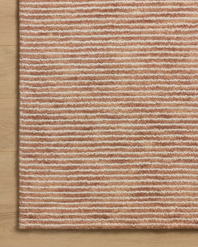 Loloi Sunday SUN-01 Terracotta / Ivory Hand Tufted Rug - corner on wood