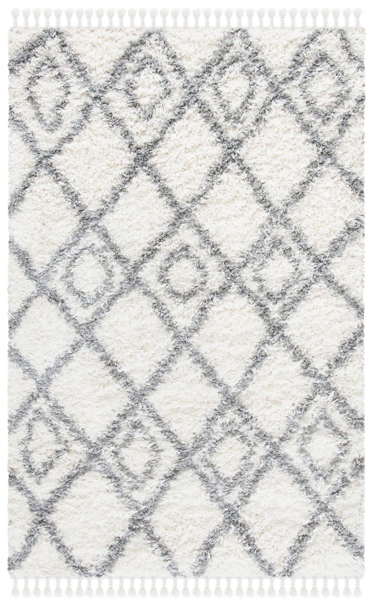 Safavieh Moroccan Tassel Shag 4'-0" x 6'-0" Rug in Ivory / Light Grey