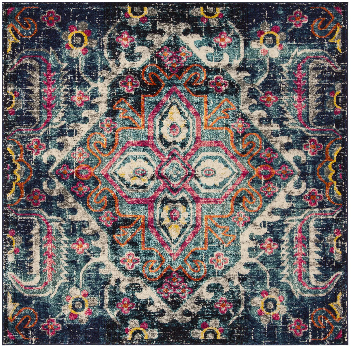 Safavieh Monaco 6'-7" x 6'-7" Rug in Blue / Fuchsia