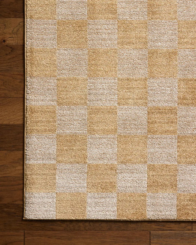 Chris Loves Julia x Loloi Calvin CLV-01 Apricot / Ivory Rug - corner on wood