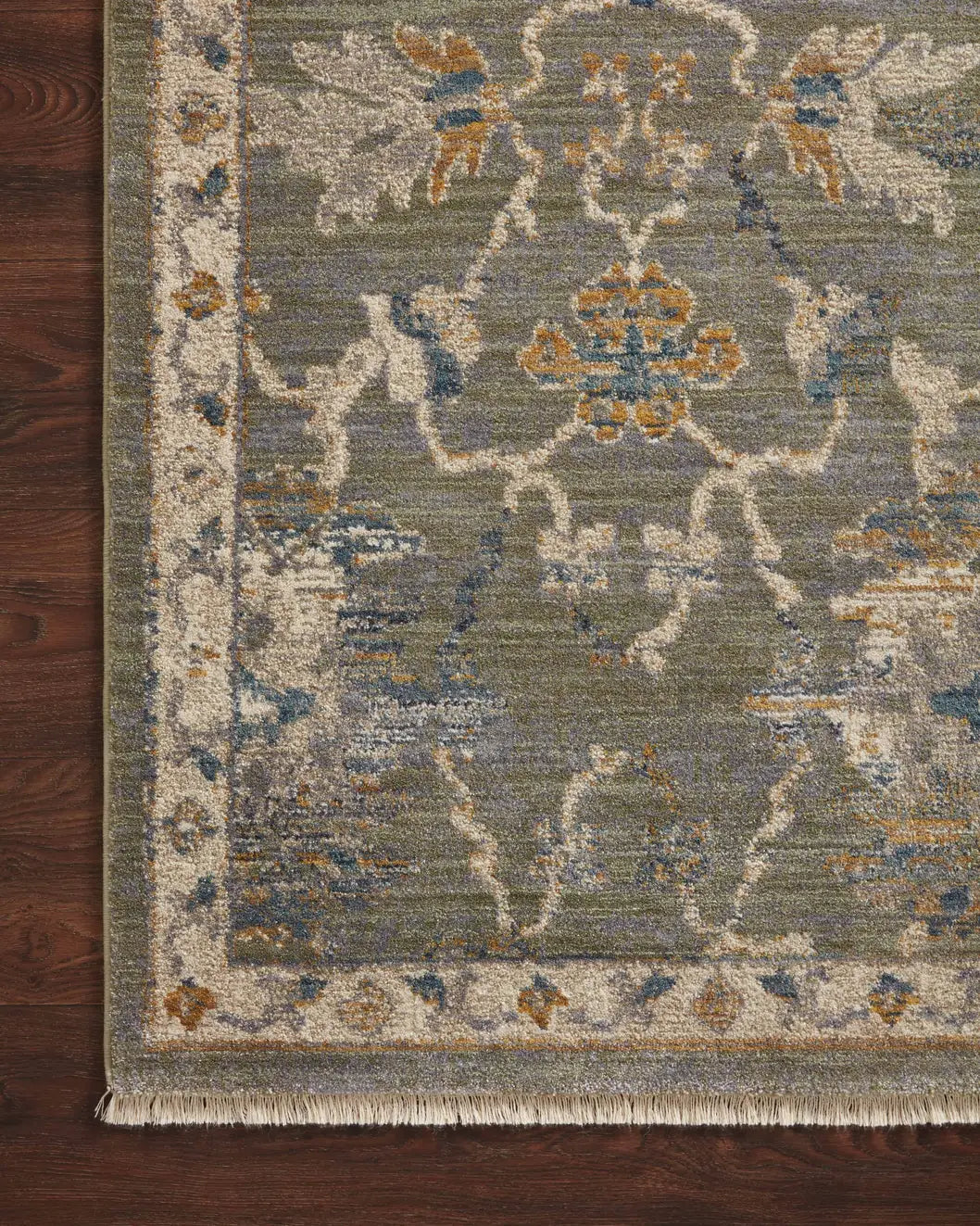 Loloi Giada Gia-03 Sage/Gold Rugs - corner on wood