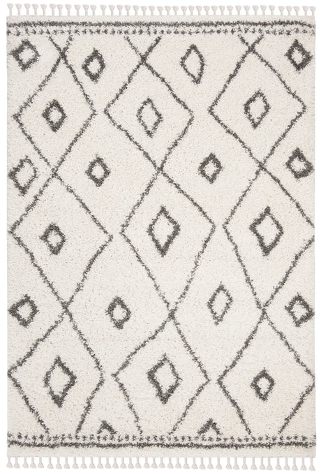 Safavieh Moroccan Fringe Shag 4'-0" x 6'-0" Rug in Ivory / Grey