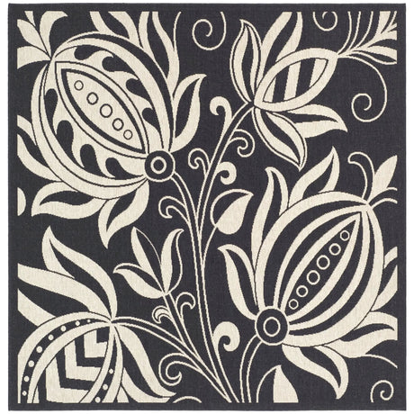 Safavieh Courtyard 6'-7" x 6'-7" Rug in Black / Sand