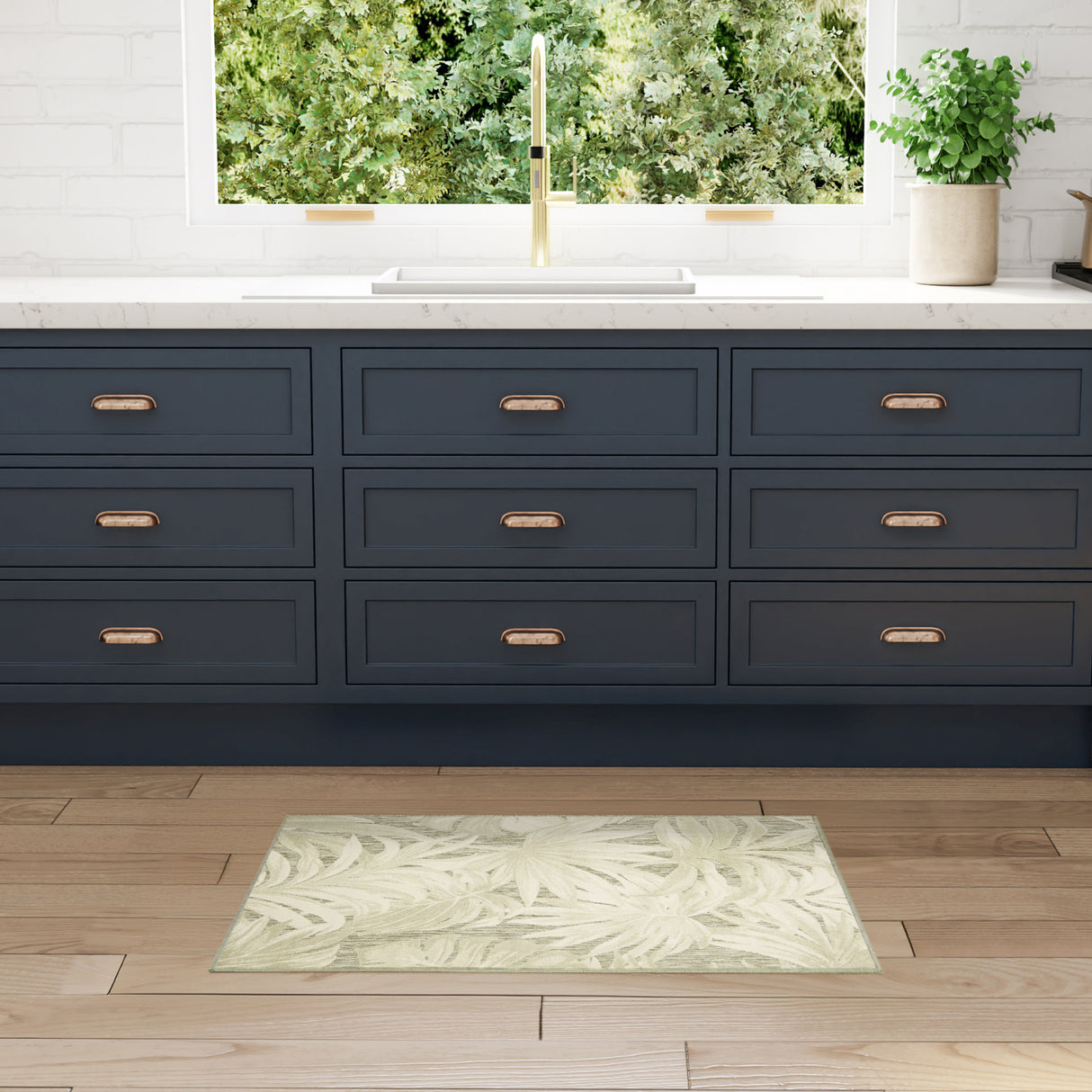 Nourison Aloha ALH43 Machine Made Ivory, Sage Rug