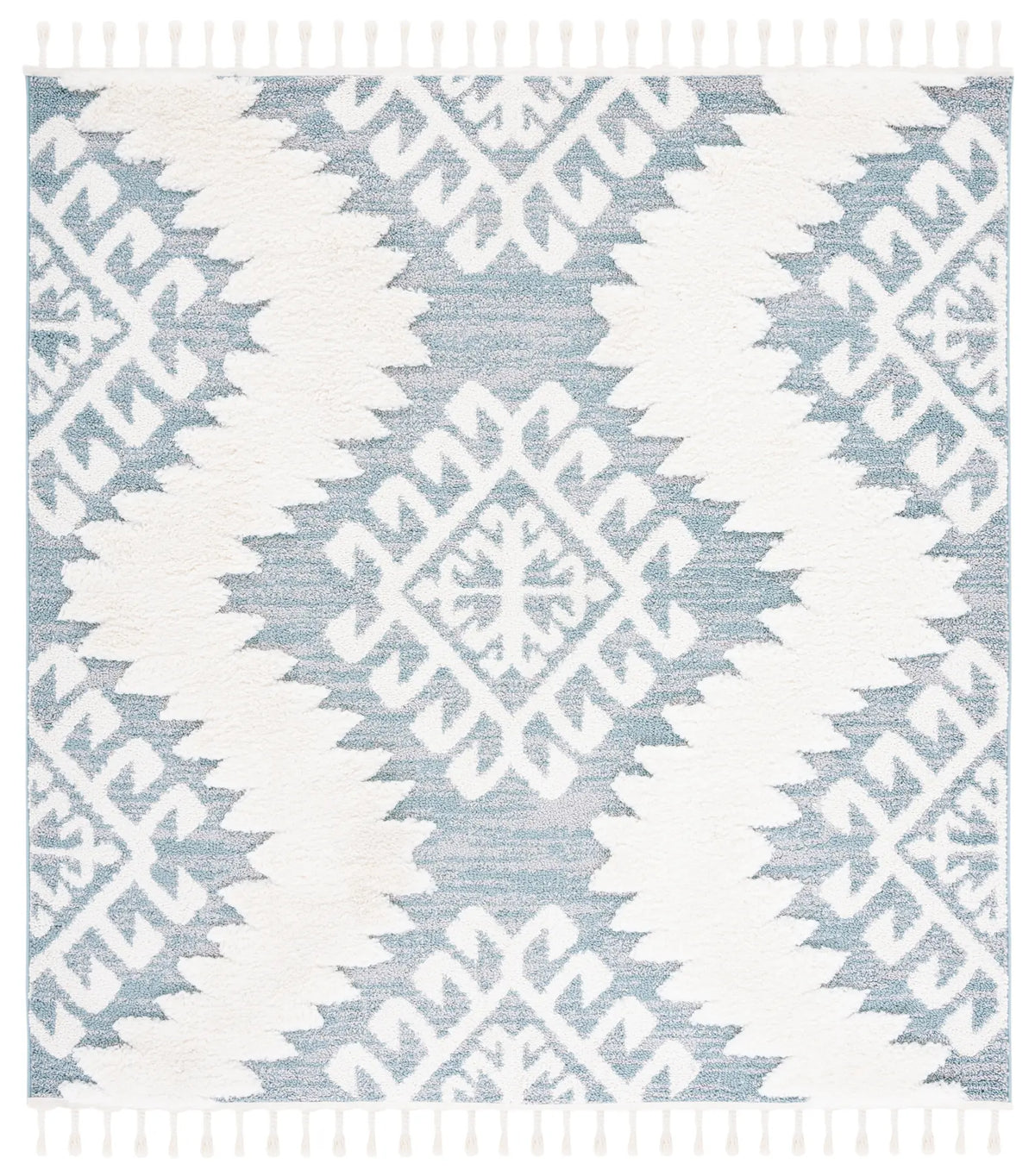 Safavieh Moroccan Tassel Shag 6'-7" x 6'-7" Rug in Teal / Ivory