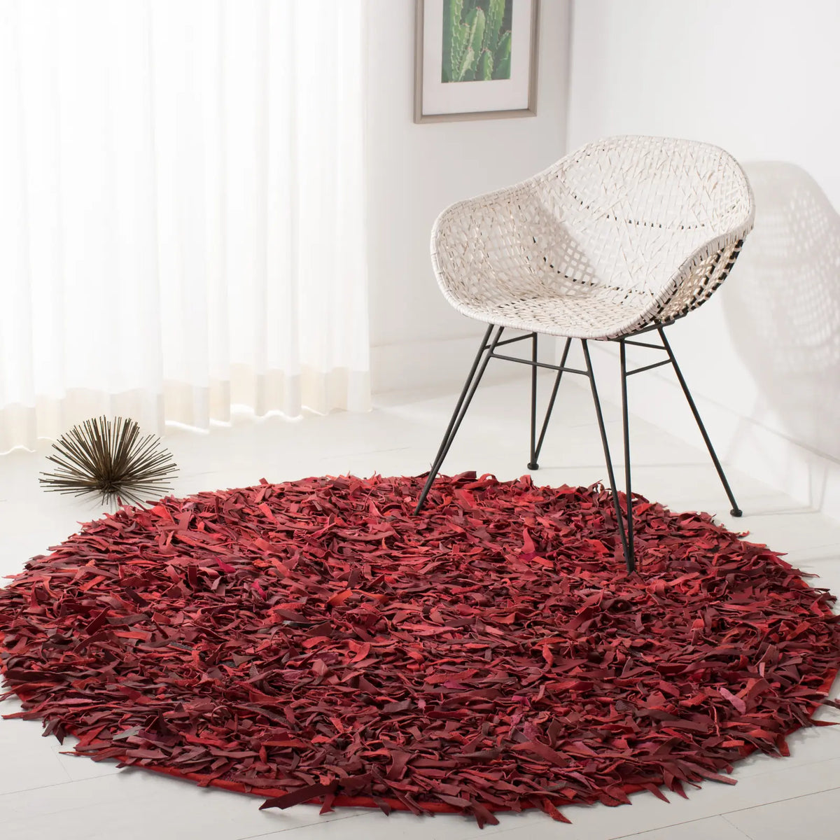 Safavieh Leather Shag 5'-0" x 5'-0" Rug in Red