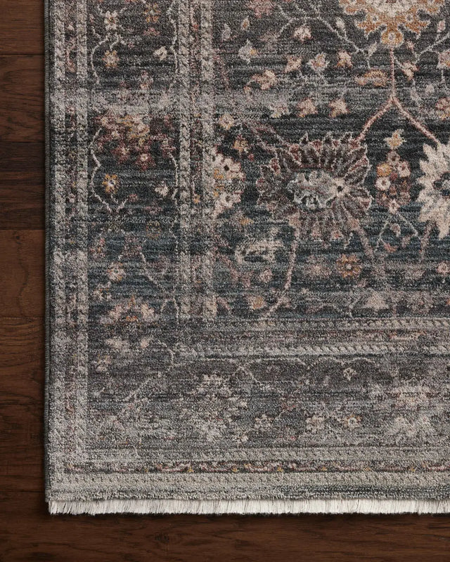 Loloi Lyra Lyr-04 Ink/Multi Rug - corner on wood