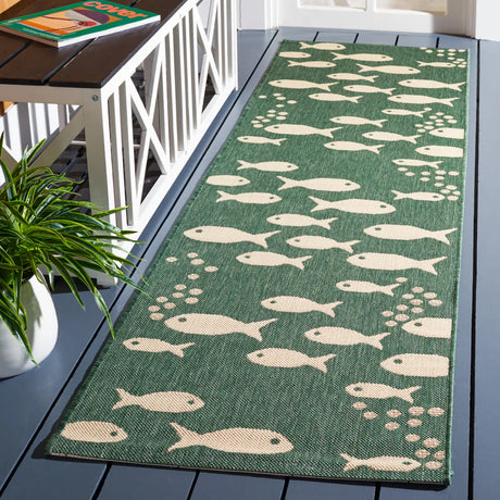 Safavieh Courtyard 2'-3" x 10'-0" Rug in Dark Green / Ivory