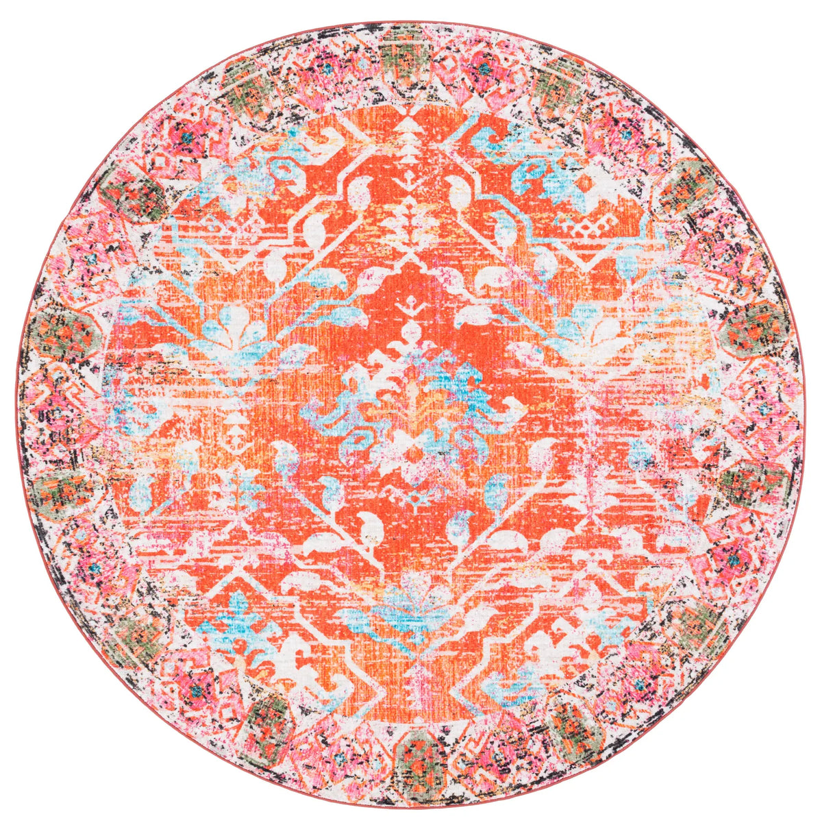 Safavieh Riviera 6'-7" x 6'-7" Rug in Orange / Light Blue