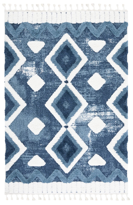 Safavieh Moroccan Tassel Shag 4'-0" x 6'-0" Rug in Blue / Ivory
