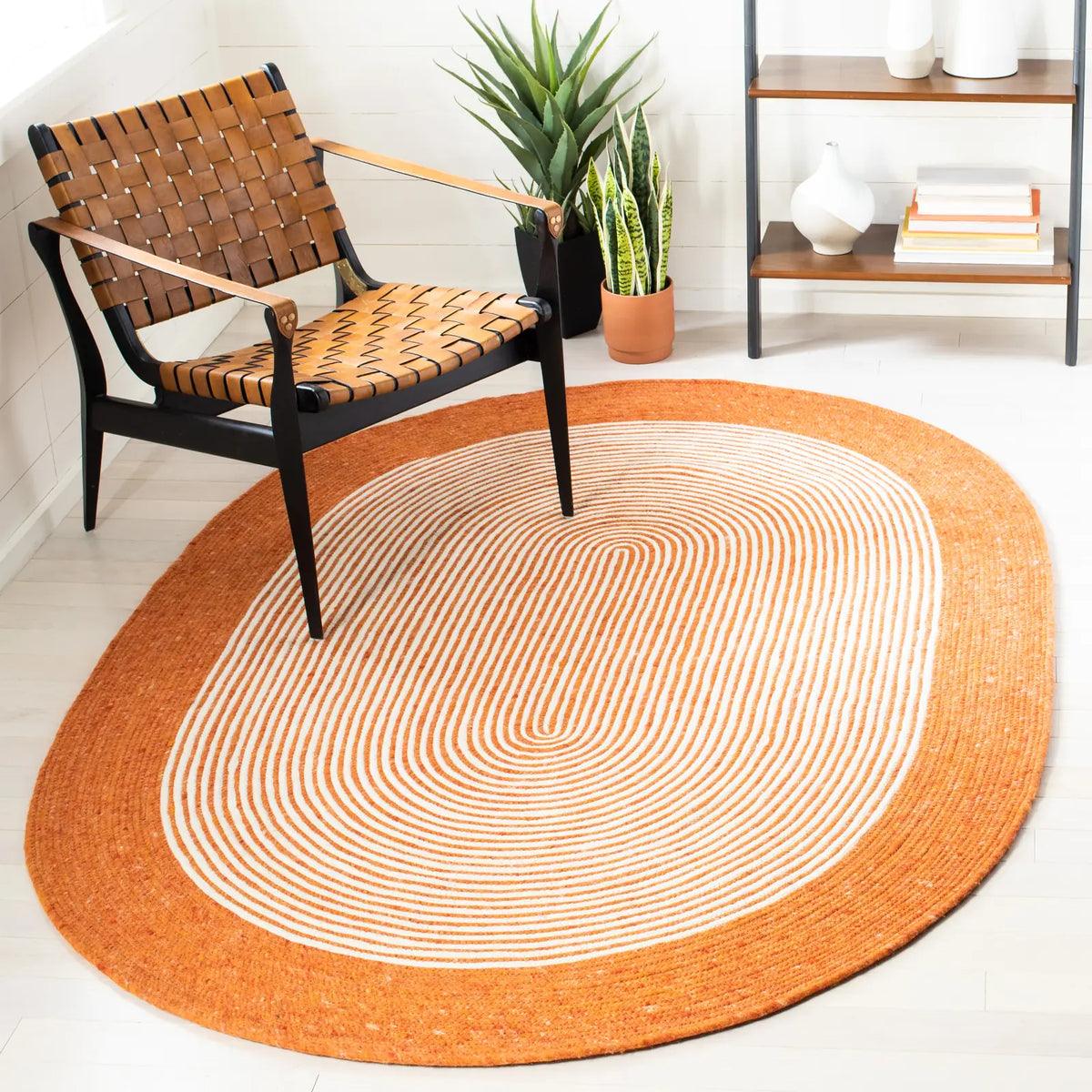 Safavieh Braided 5'-0" x 7'-0" Rug in Orange / Ivory